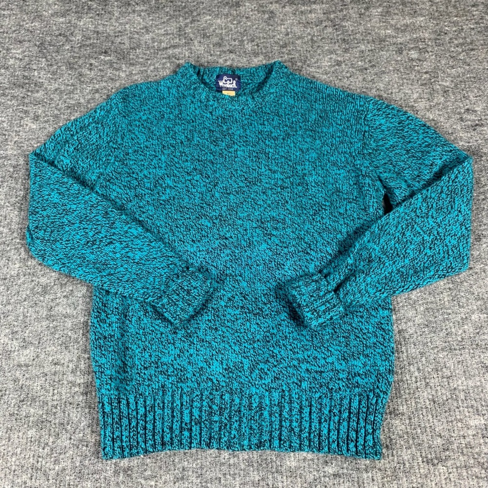 Vintage Woolrich Sweater Mens Large Teal Marled Wool Blend Knit Crewneck Outdoor